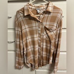 Rue21 Men's Brown and White Plaid Button Down Shirt